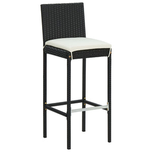 Outdoor bar stools with cushions 2 pcs black poly rattan