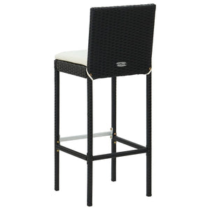 Outdoor bar stools with cushions 2 pcs black poly rattan