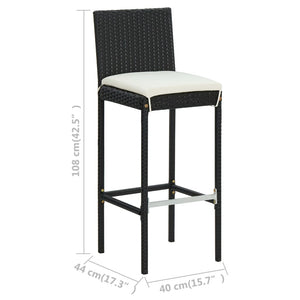 Outdoor bar stools with cushions 2 pcs black poly rattan