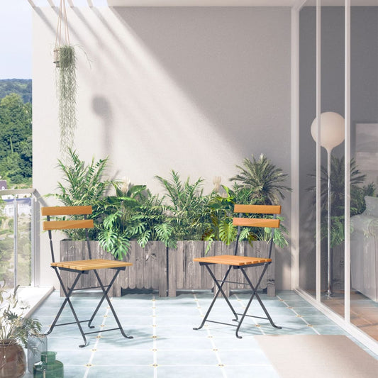 Folding chairs 2 pcs steel and solid acacia wood