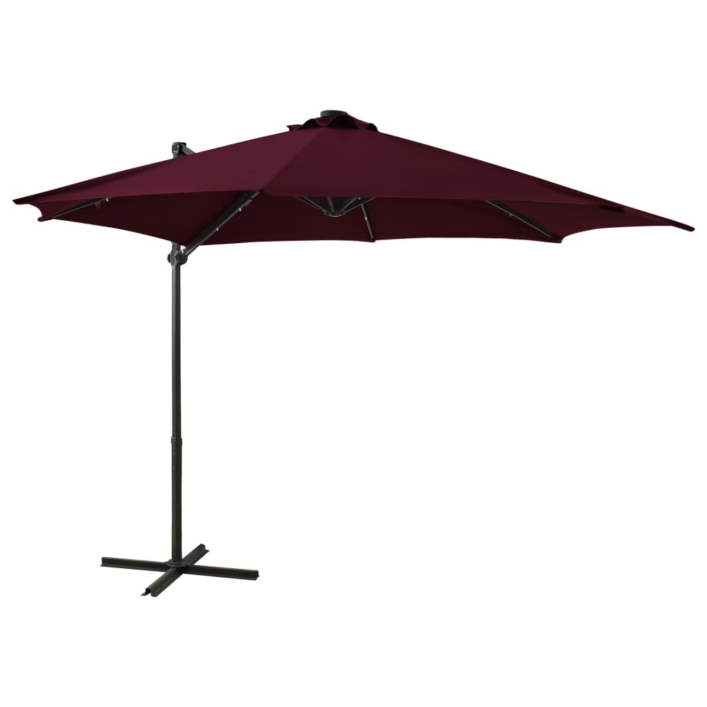 Hanging garden parasol with pole and LED light, wine red, 300 cm