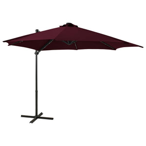 Hanging garden parasol with pole and LED light, wine red, 300 cm