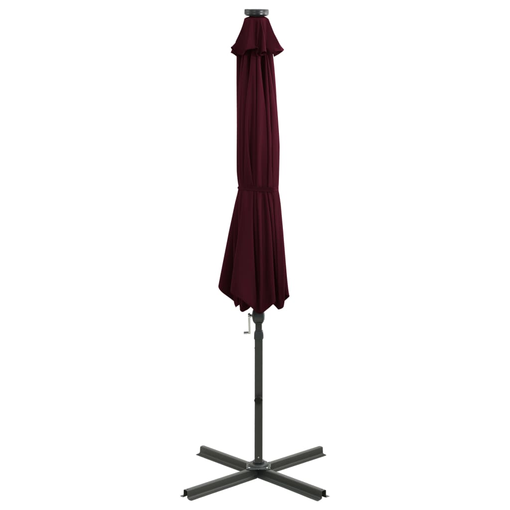Hanging garden parasol with pole and LED light, wine red, 300 cm