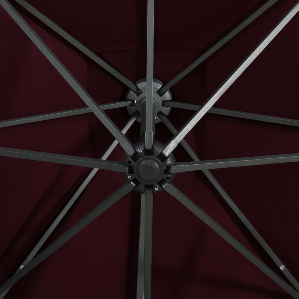 Hanging garden parasol with pole and LED light, wine red, 300 cm