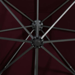 Hanging garden parasol with pole and LED light, wine red, 300 cm
