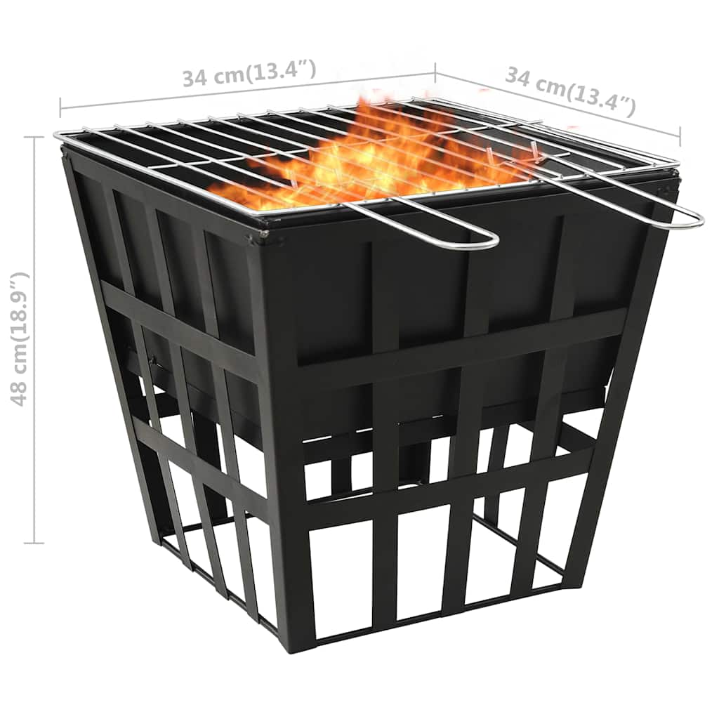 2-in-1 fire pit and grill 34x34x48 cm steel