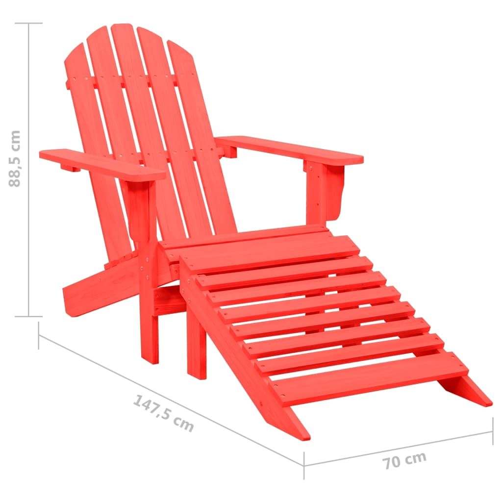 Adirondack garden chair with ottoman solid spruce red