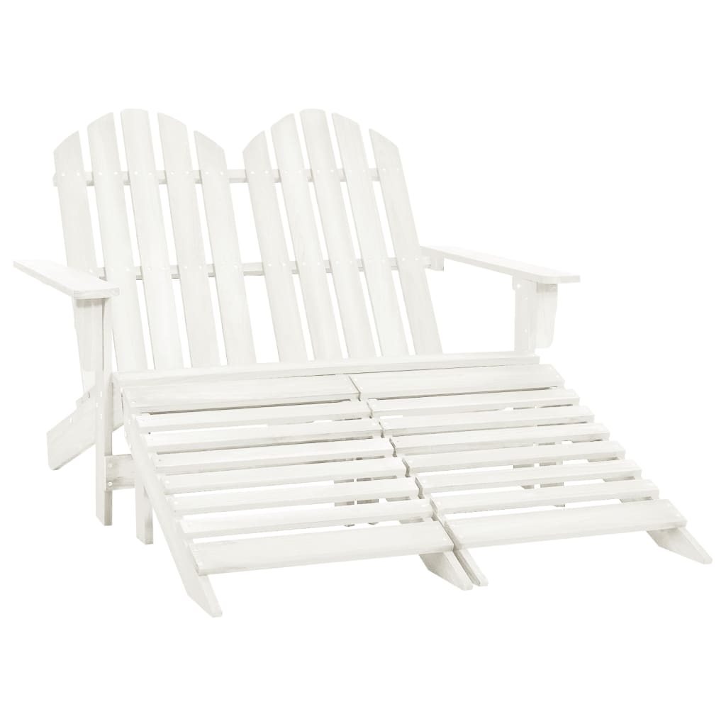 Adirondack garden chair and ottoman 2-seater solid wood spruce white