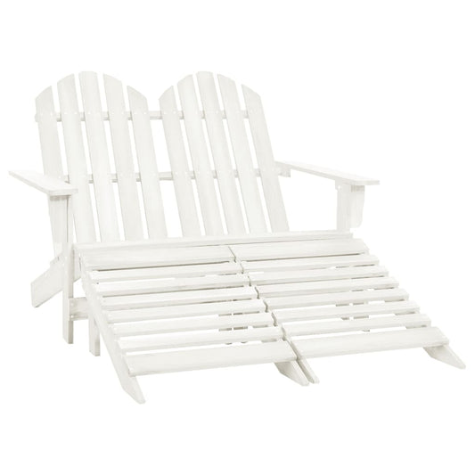 Adirondack garden chair and ottoman 2-seater solid wood spruce white
