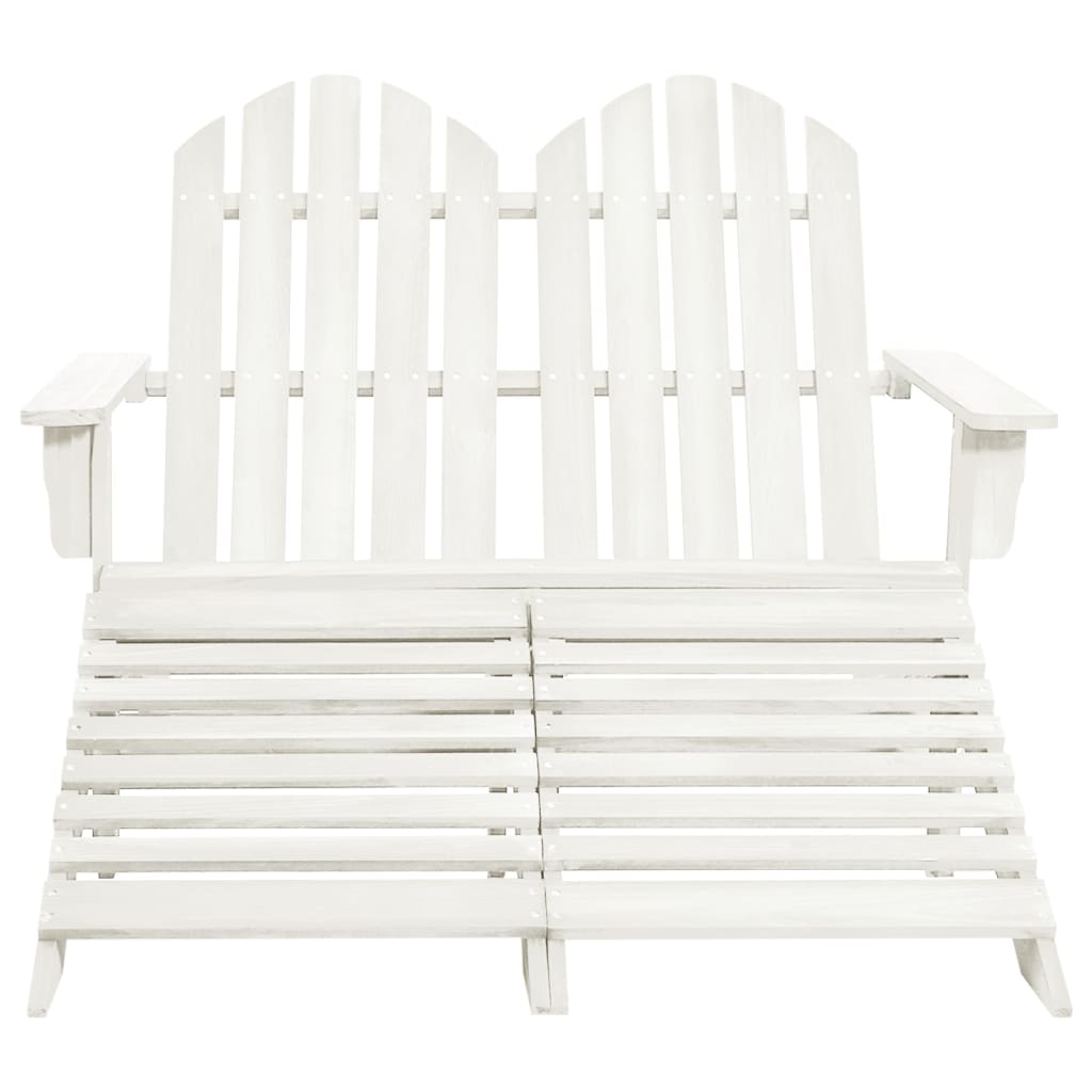 Adirondack garden chair and ottoman 2-seater solid wood spruce white