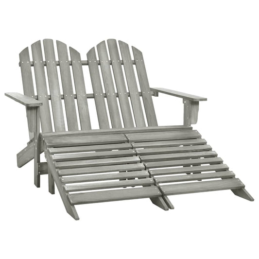 Adirondack garden chair and ottoman 2-seater solid wood spruce grey