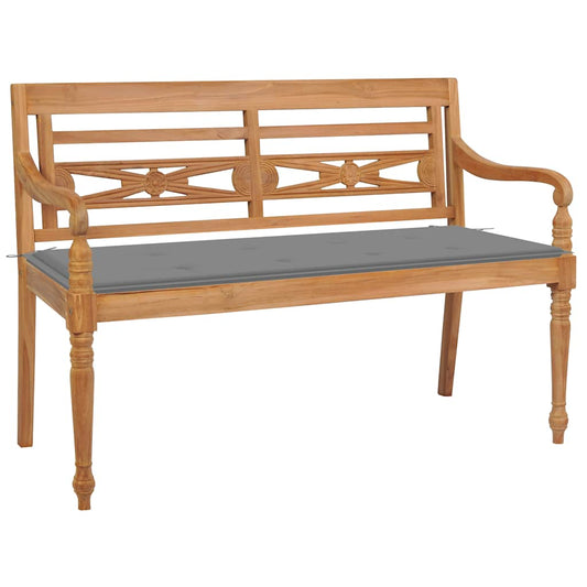 Batavia bench with gray cushion 120 cm solid teak