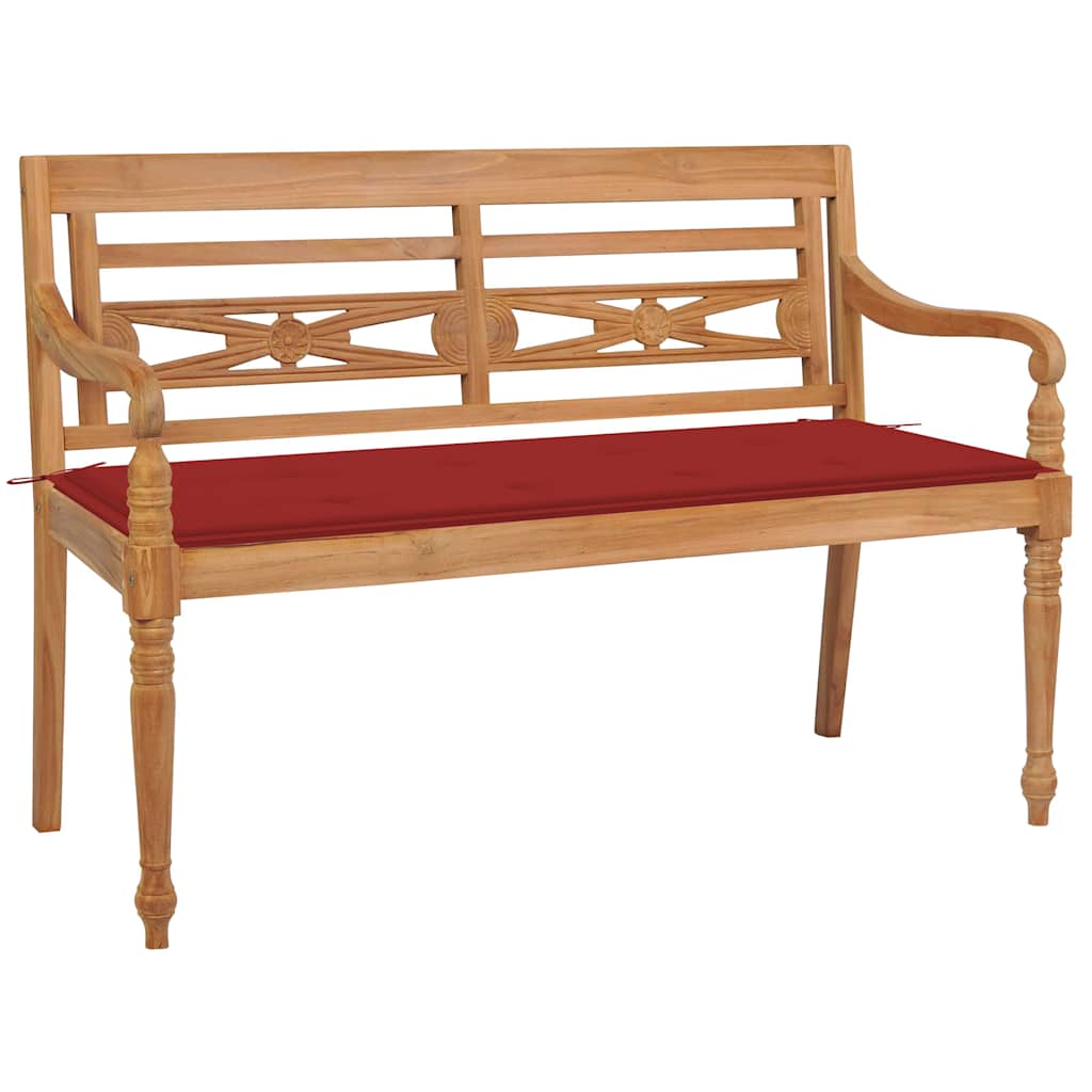 Batavia bench with red cushions 120 cm solid teak