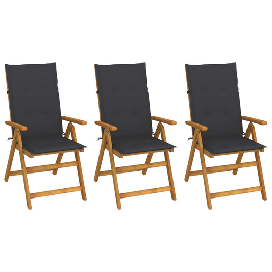 Folding chairs 3 pcs with cushions solid acacia wood