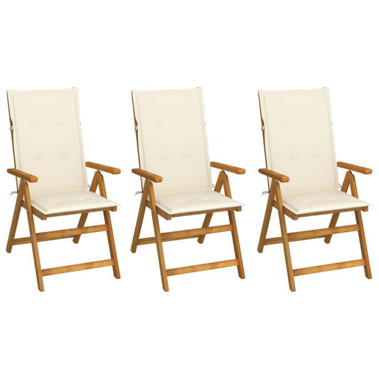 Folding chairs 3 pcs with cushions solid acacia wood