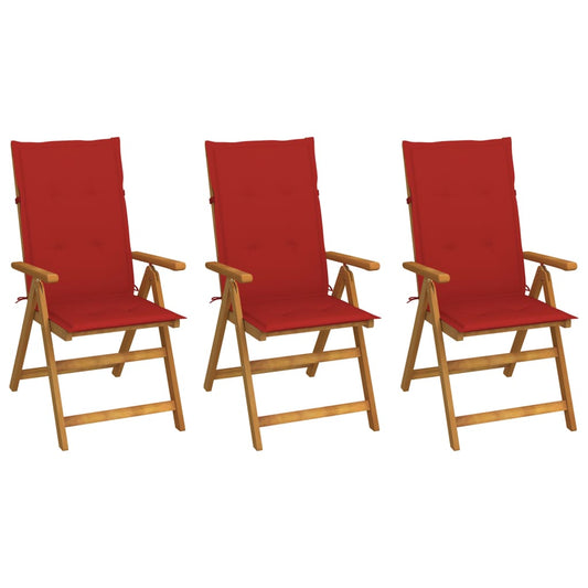 Folding chairs 3 pcs with cushions solid acacia wood