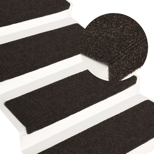 Stair mats 15 pcs needle stamp 65x21x4 cm dark brown