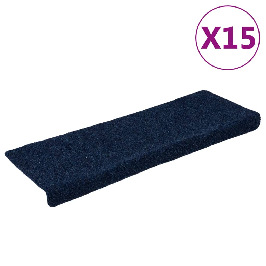 Stair mats 15 pcs needle stamp 65x21x4 cm blue