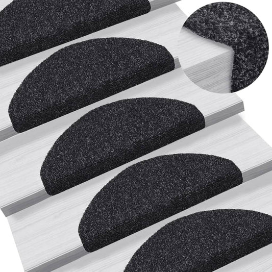 Self-adhesive stair mats 5 pcs black 65x21x4 cm needle punch