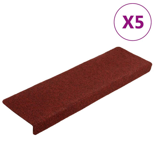 Self-adhesive stair mats 5 pcs wine red 65x21x4 cm needle punch