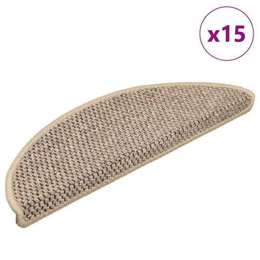 Self-adhesive stair mats sisal 15 pcs 56x17x3 cm dark beige