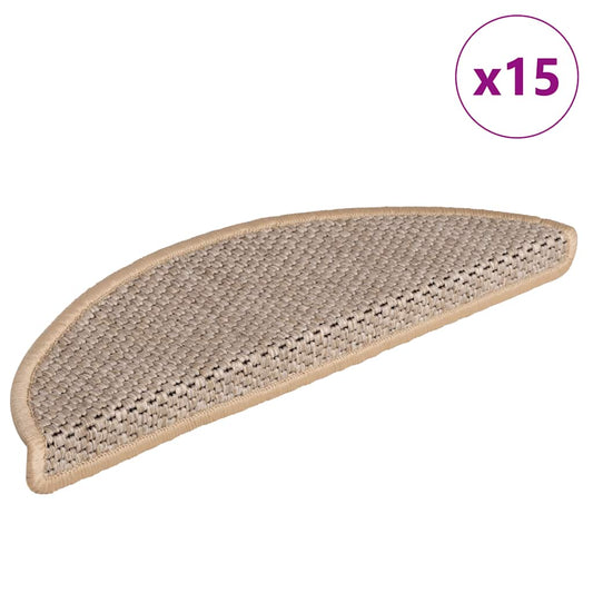 Self-adhesive stair mats sisal 15 pcs 56x17x3 cm light beige