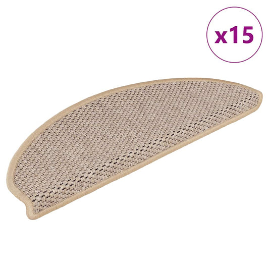 Self-adhesive stair mats sisal 15 pcs 65x21x4 cm light beige