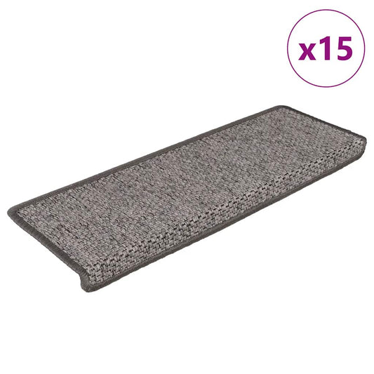 Self-adhesive stair mats sisal 15 pcs 65x21x4 cm grey and beige