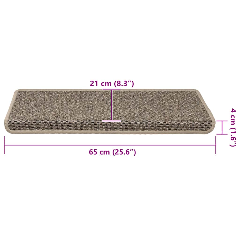 Self-adhesive stair mats sisal 15 pcs 65x21x4 cm dark beige