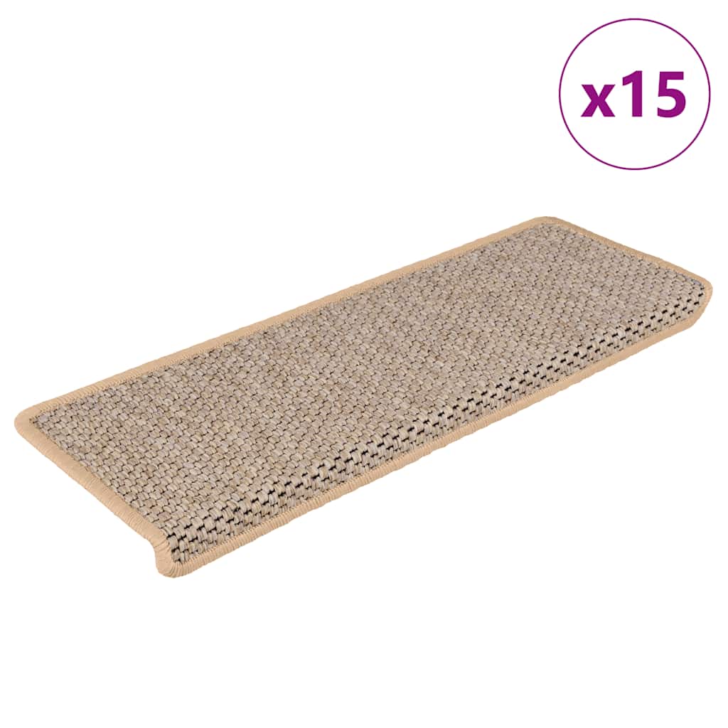 Self-adhesive stair mats sisal look 15 pieces 65x21x4cm beige