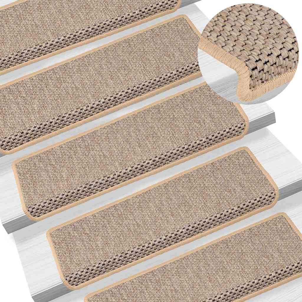 Self-adhesive stair mats sisal look 15 pieces 65x21x4cm beige