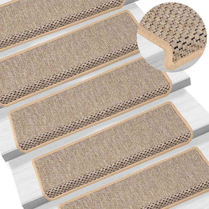 Self-adhesive stair mats sisal look 15 pieces 65x21x4cm beige
