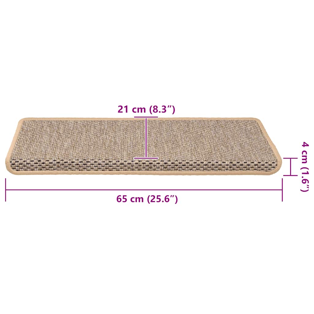 Self-adhesive stair mats sisal look 15 pieces 65x21x4cm beige