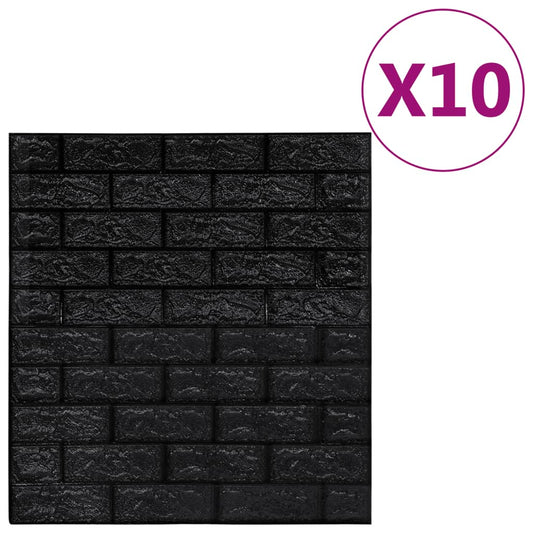 3D wallpaper brick self-adhesive 10 pieces black