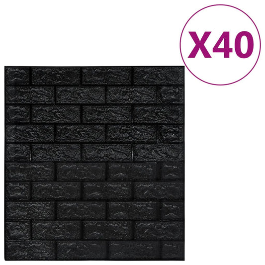 3D wallpaper brick self-adhesive 40 pieces black