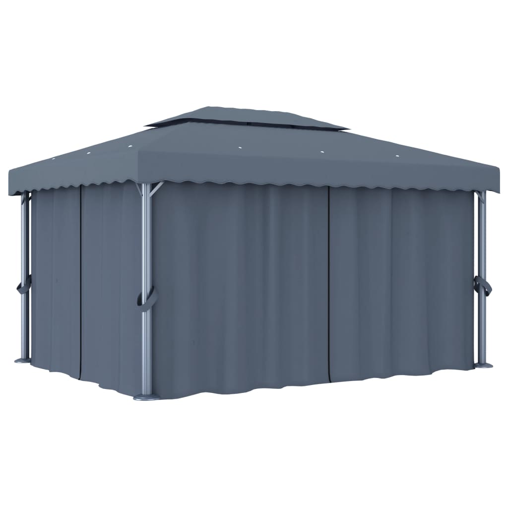 Pavilion with curtain and LED string lights 4x3 m anthracite