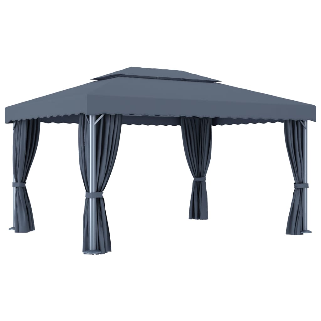 Pavilion with curtain and LED string lights 4x3 m anthracite