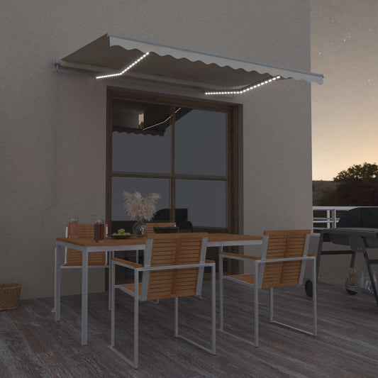 Manual retractable awning with LED 300x250 cm cream white