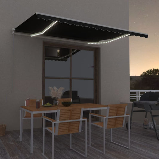 Manual retractable awning with LED 450x300 cm anthracite