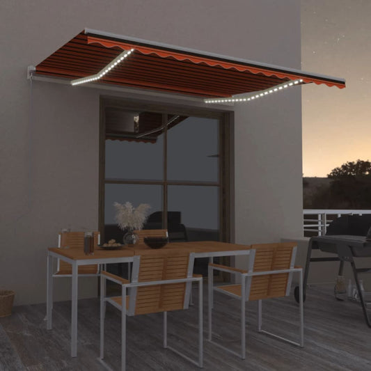 Manual retractable awning with LED 450x300 cm orange and brown
