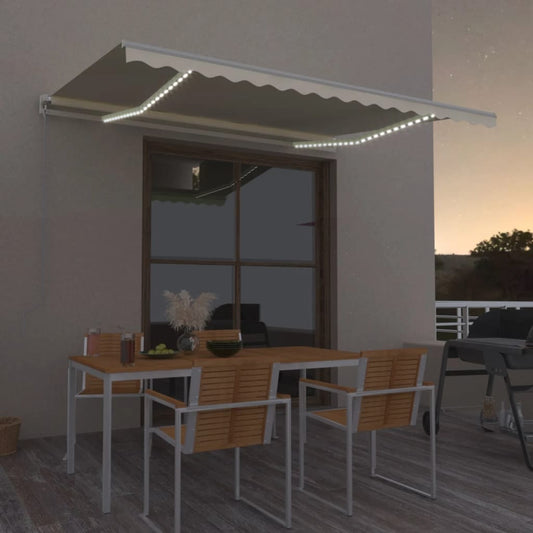 Manual retractable awning with LED 400x350 cm cream white