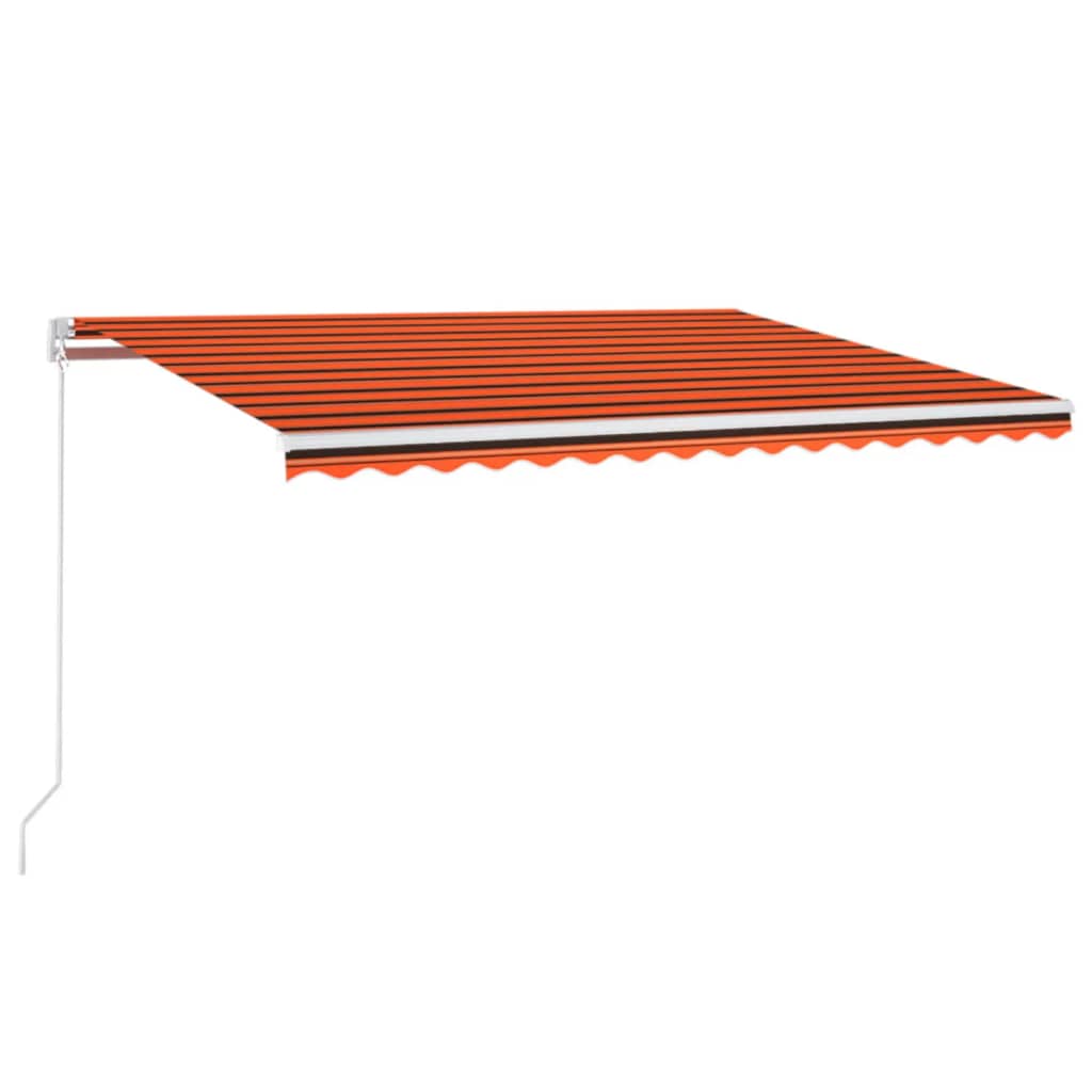 Manual retractable awning with LED 400x350 cm orange and brown