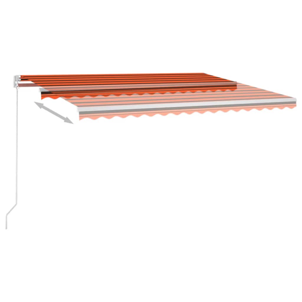Manual retractable awning with LED 400x350 cm orange and brown