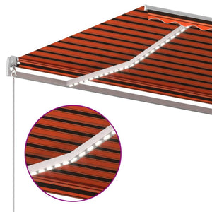Manual retractable awning with LED 400x350 cm orange and brown
