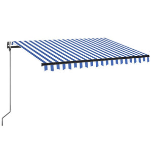 Automatisk markise med LED og vindsensor 350x250 cm blå og hvit