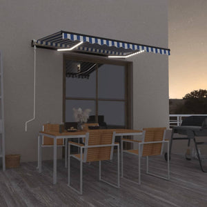 Automatisk markise med LED og vindsensor 350x250 cm blå og hvit