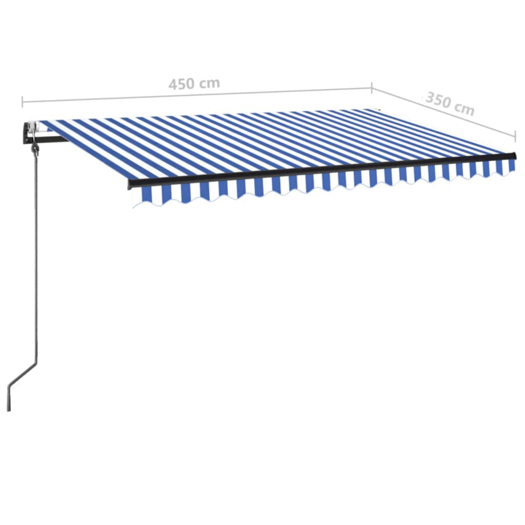 Automatisk markise med vindsensor og LED 450x350 cm blå og hvit