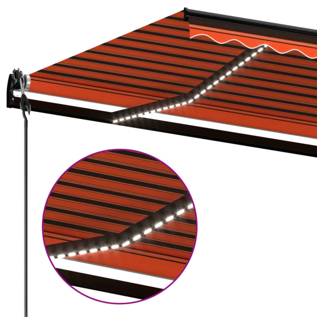 Automatisk markise med vindsensor og LED 450x350cm oransje/brun