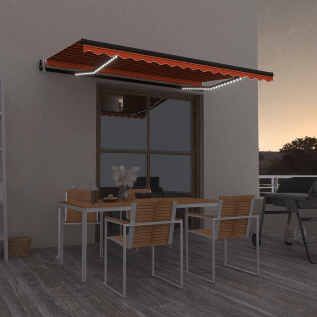 Automatisk markise med vindsensor og LED 450x350cm oransje/brun