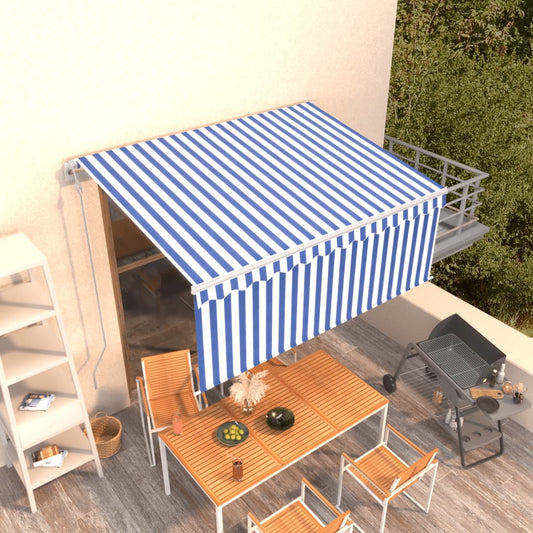 Automatic awning with roller blind 3x2.5 m blue and white